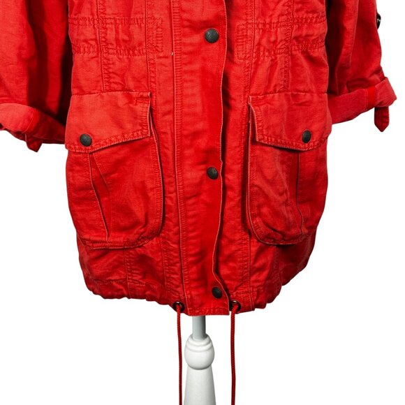 Eddie Bauer Linen Cotton Blend Utility Jacket Coat Orangey-Red Size Medium - Picture 5 of 10
